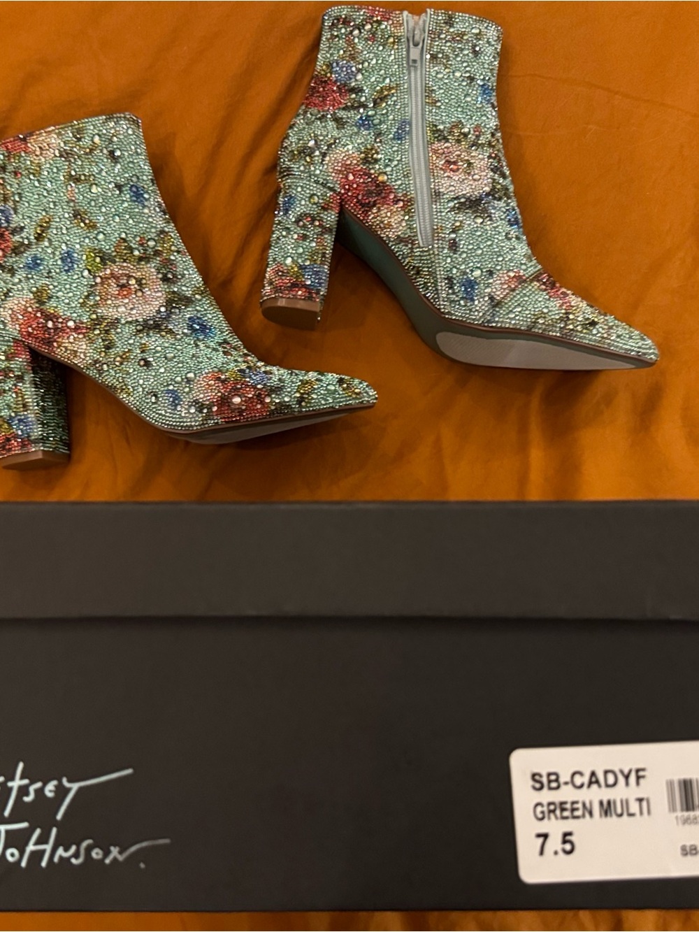 Betsey Johnson SB-CADYF Mint Multi Floral Embellished Ankle Boot - Picture 5 of 5